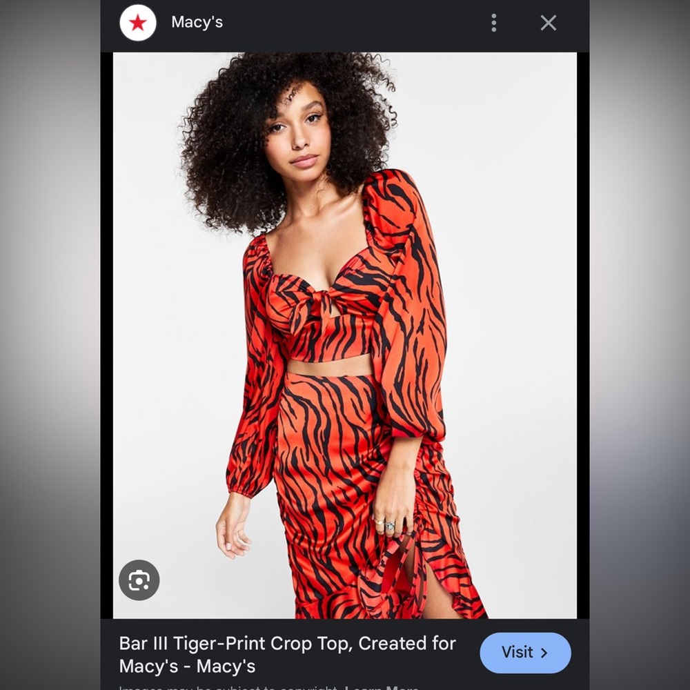 NWT-BAR III -Tiger-Print Crop Top, Created for Macy's. Size S - Picture 4 of 14